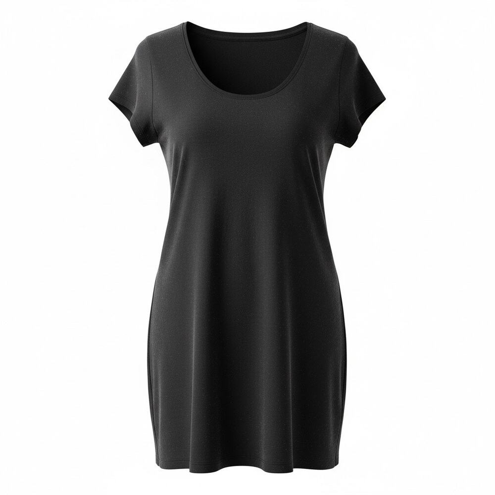 Isaac Mizrahi Capped Sleeve Black Tee Swing Shirt Dress sz L
